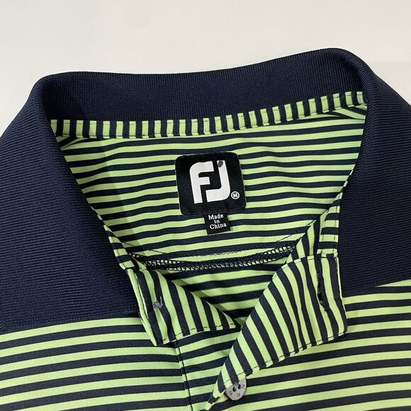 FJ Footjoy Polo Tour Shirt Men's Striped Blue Green Golf Short Sleeve Stretch M - Picture 3 of 7